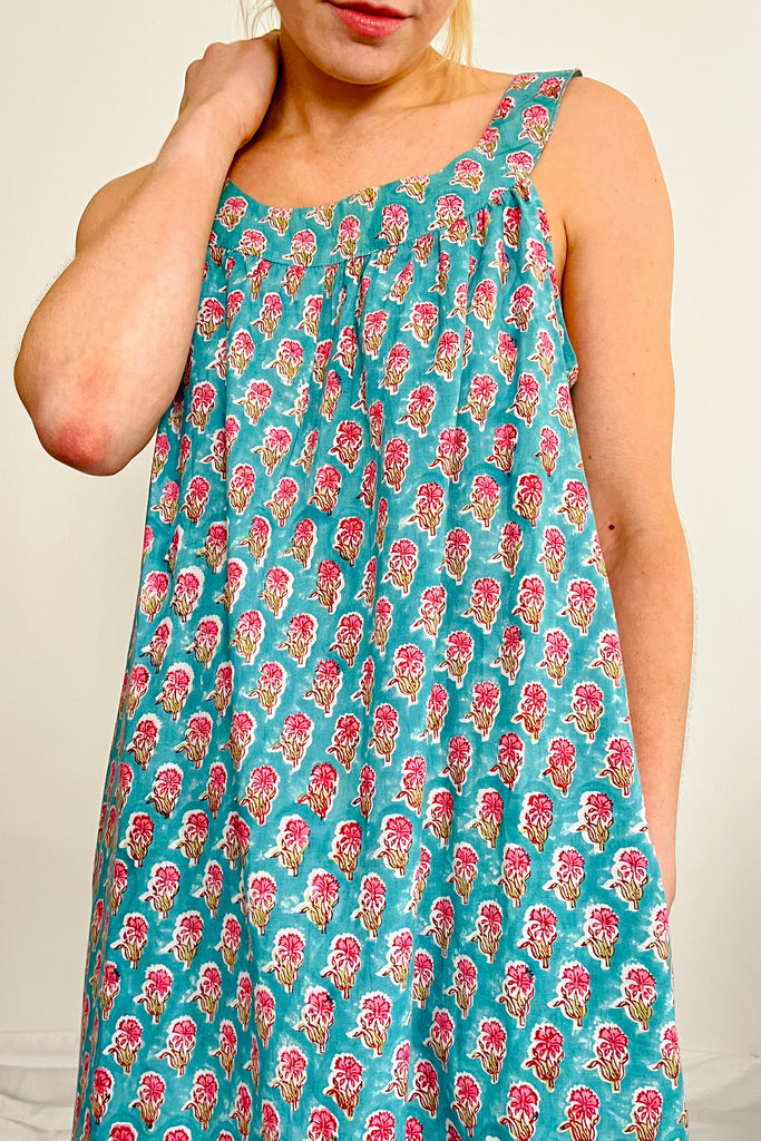 ladies-cotton-turquoise-pink-small-floral-block-print-shift-nightdress
