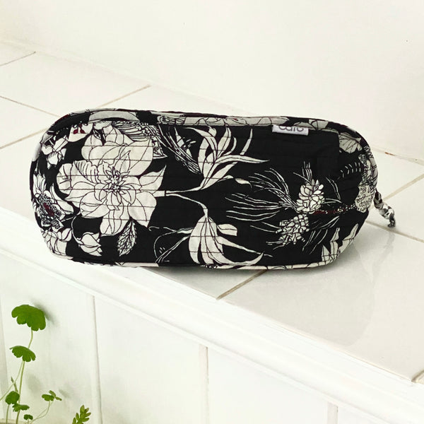 Black and white floral printed long make up bag