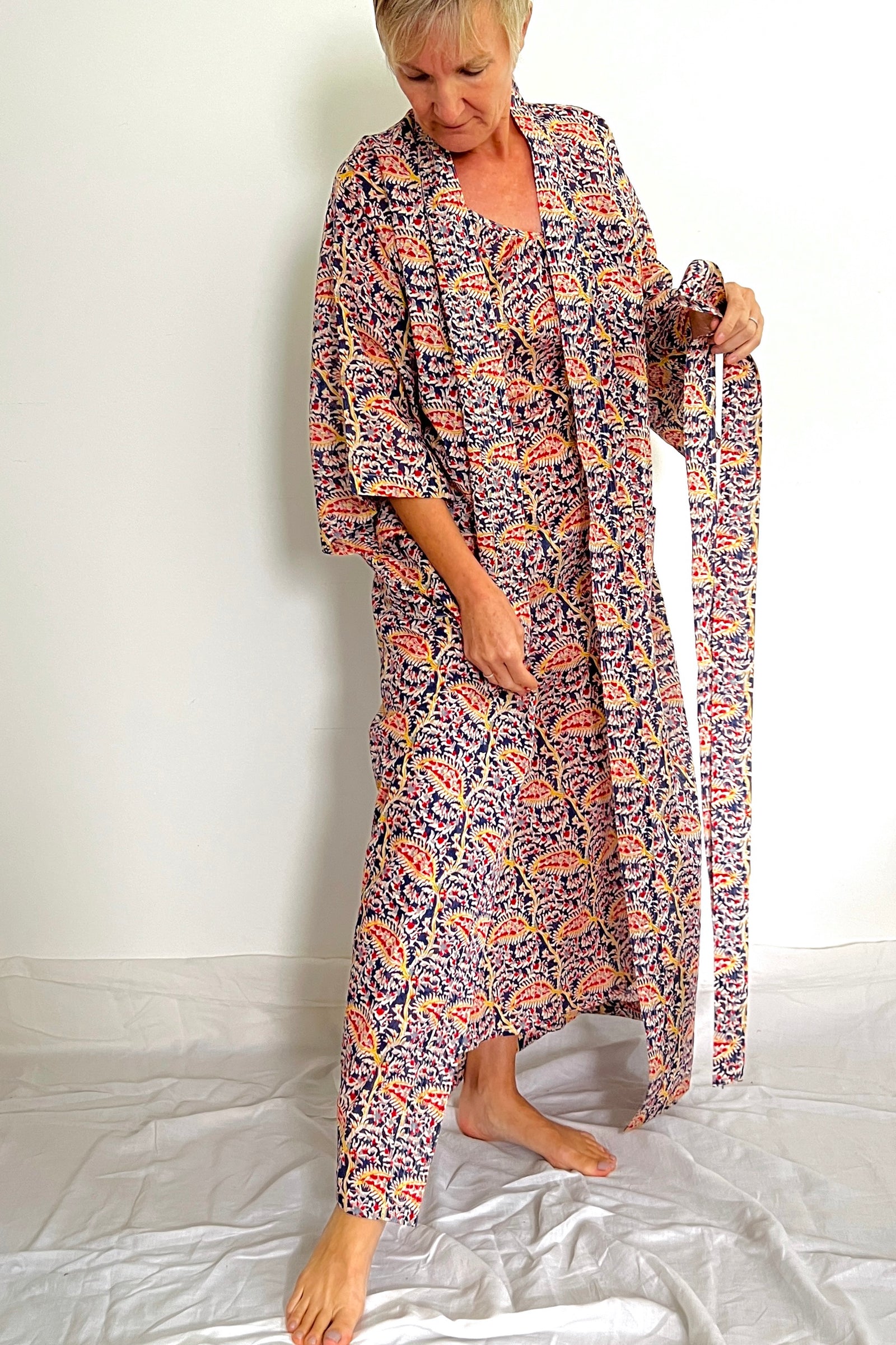 Printed cotton kimonos, nightwear, shower caps and cosmetic bags – Caro ...