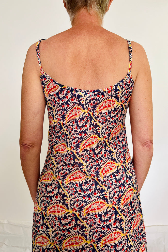 Full length long slip nightie in leafy vine block print by Caro London
