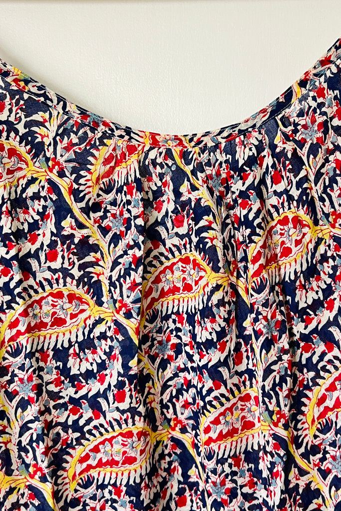 Full length long slip nightie in leafy vine block print by Caro London