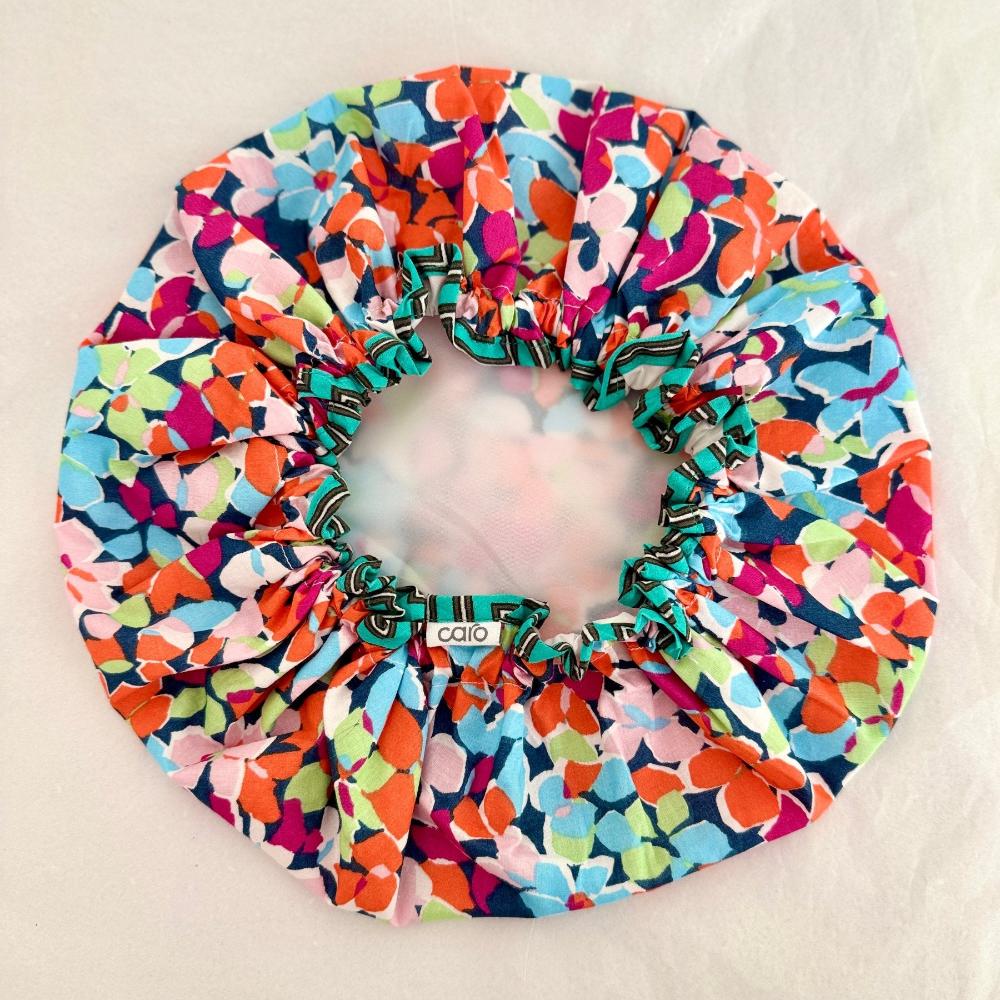 Mosaic print bath hat contrast trim 