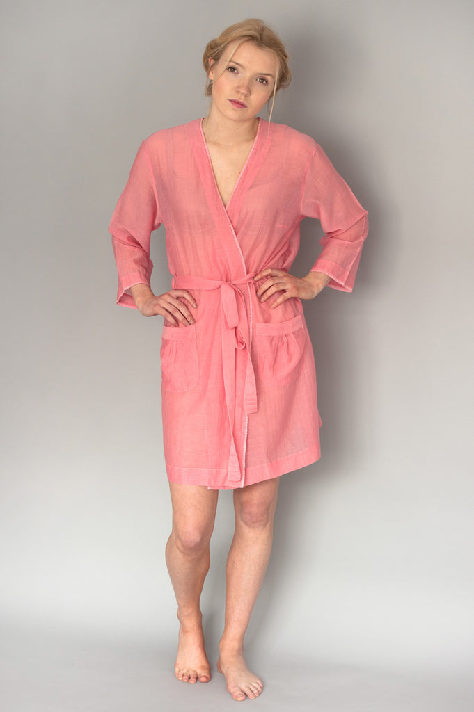 Short pink cheap silk robe