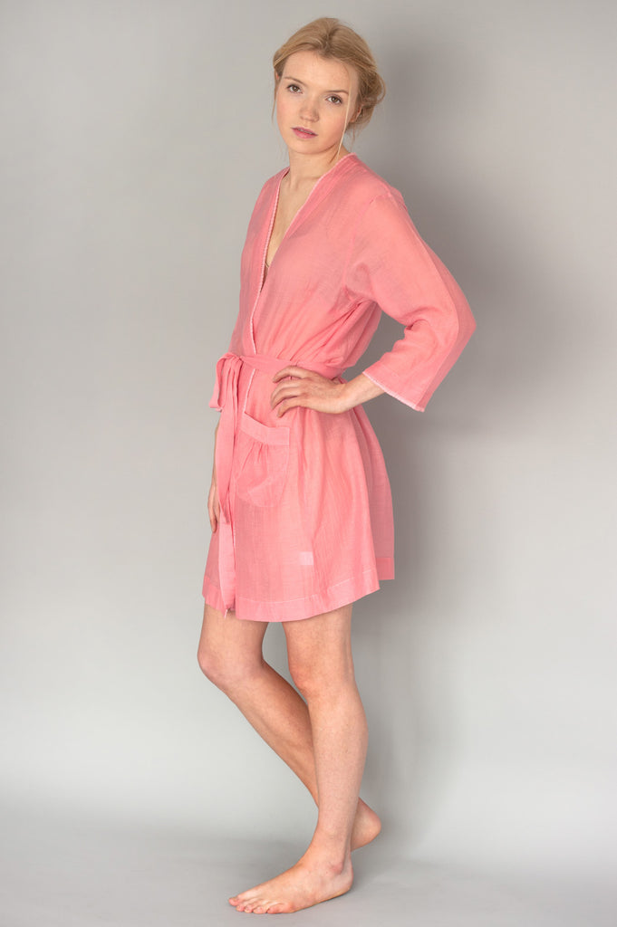 Short pink silk robe hot sale