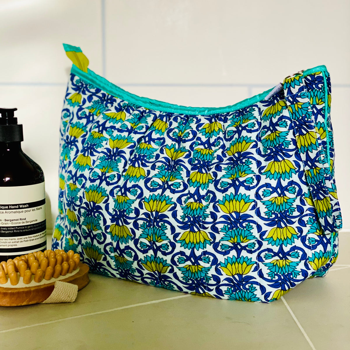 Beach Bag, XL Cotton, Block Print and Contrast Lining with Pocket.